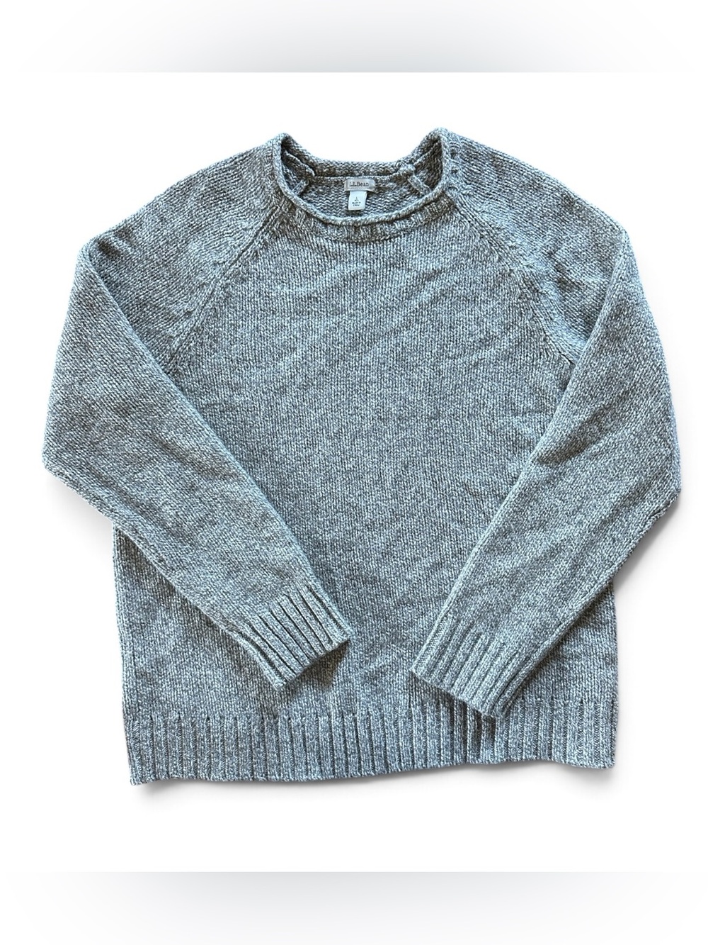 L.L. Bean Women's Large 100% Lambswool Crewneck Sweater Marled Gray Modern